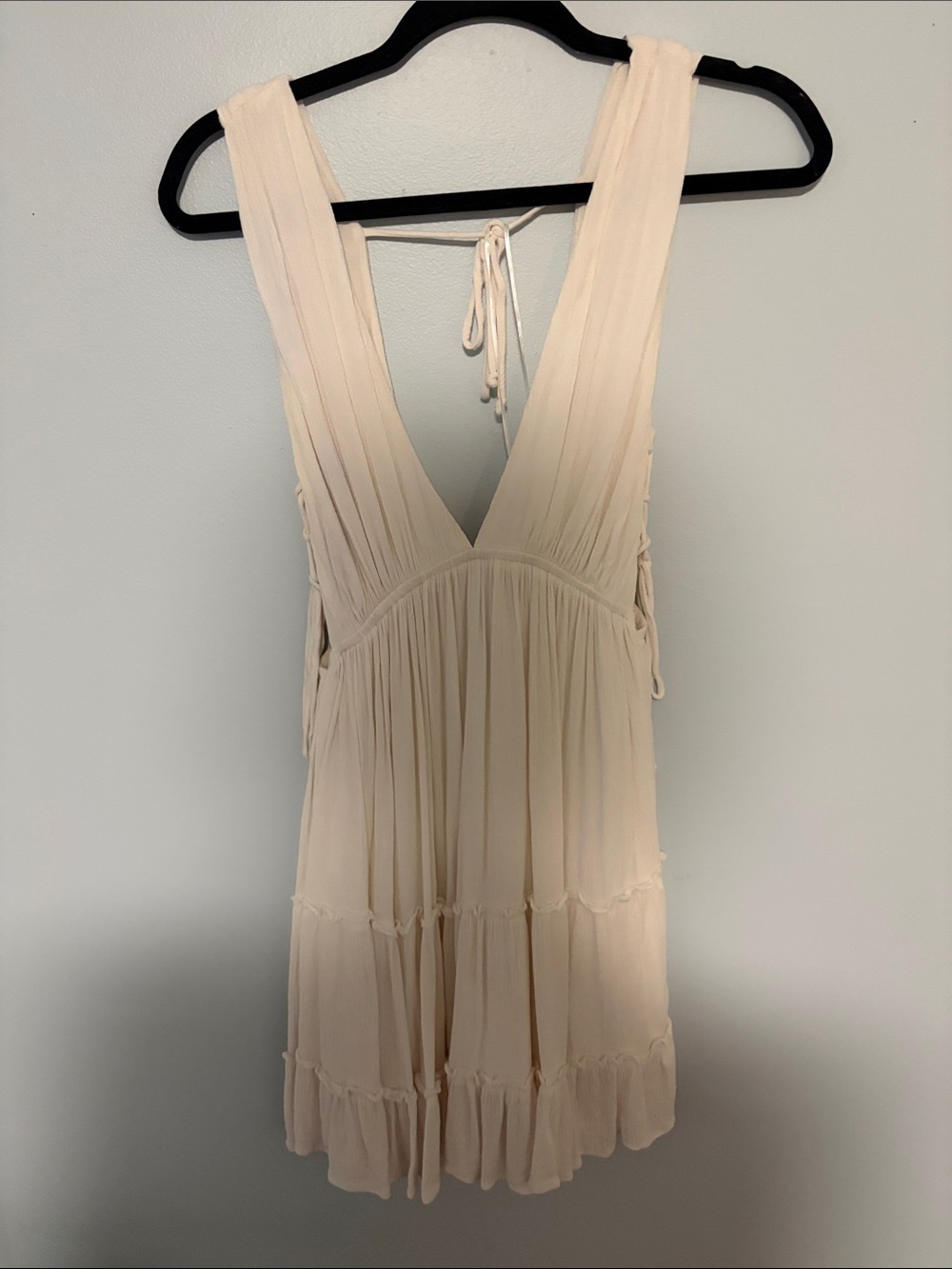 V-Neck Sleeveless Tiered Mini Dress in Cream